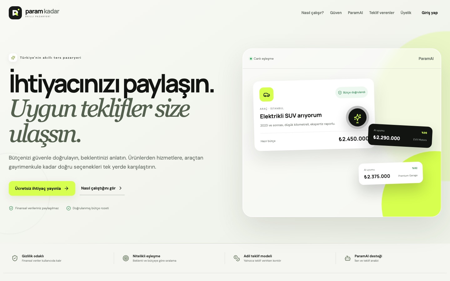 Param Kadar proje önizlemesi